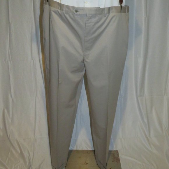 Loro Piana Mainline Bespoke Solid Khaki Beige Flat Front Dress Pants 50.5
